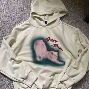 Cream Cat Hoodie with Purr Graphic Design